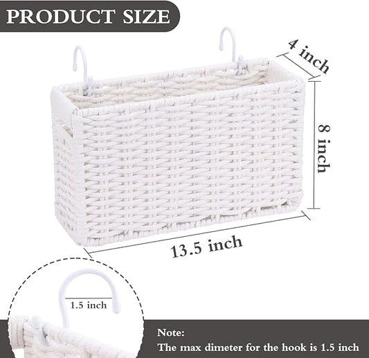 Cotton Rope Woven Bedside Caddy for Dorm Bed, Foldable Bedside Shelf Bunk Bed Accessories, College Dorm Room Essentials Hanging Organizers Storage Basket, Room Decor Magazine File Holder (White)