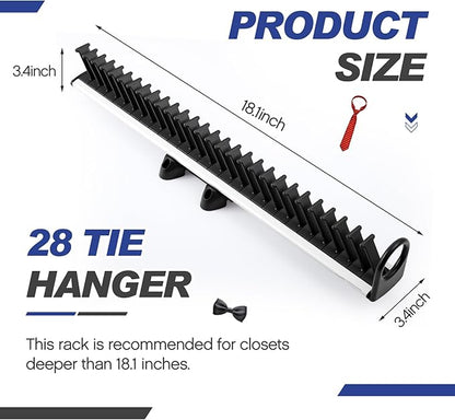 Maxdot Sliding Tie Racks 28 Tie Hanger Pull-Out Belt Rack Scarf Belt Storage Display Rail for Wardrobe Home Gift Retail Store Organizer for Side Mount(18.1 x 3.4 Inch)