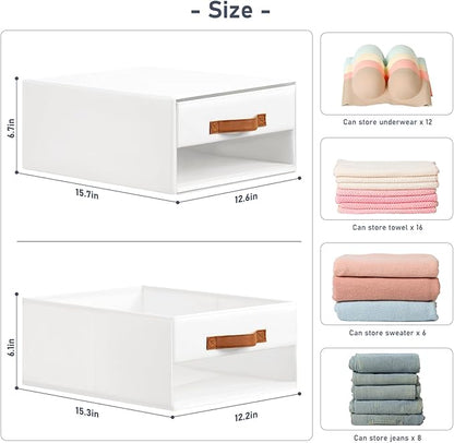DIMJ Closet Organizers and Storage - Fabric Bins with Drawers for Closet Foldable Clothes Organizers with Clear Window, Stackable Storage Drawers Units for Bedroom, Living Room, 4-Pack, White