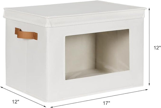 Univivi Storage Boxes with Lids Fabric Foldable Storage Bin for Clothes, [3-Pack] Closet Organizer Containers boxes with Handles for Home, Bedroom, Closet Storage (Beige,17” x 12” x 12")