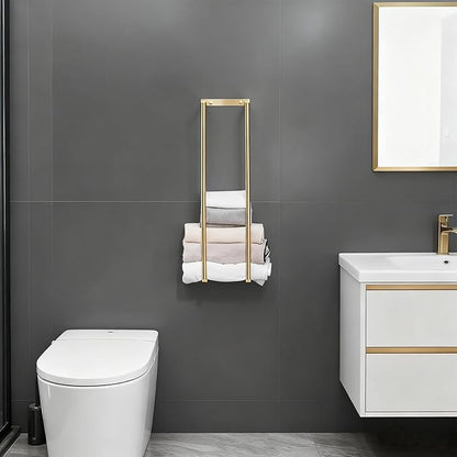 Towel Racks for Bathroom, NEWRAIN Stainless Steel Rolled Towel Storage Wall Mounted Bath Towel Holder for Folded Large Towel Washcloths, Bathroom Organizing Brushed Gold