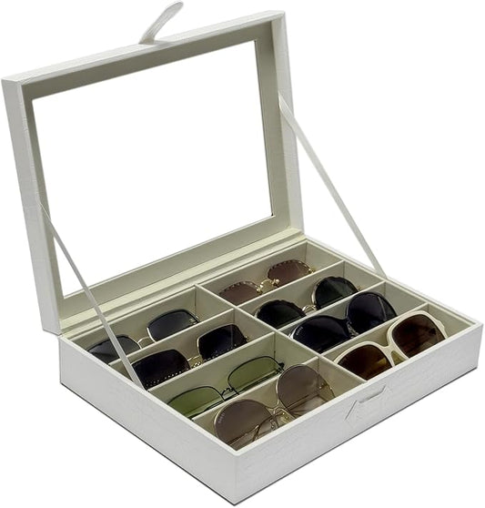 UnionPlus 8-Slots Sunglasses Case Organizer, Eyeglass Glasses Display Holder Collector, Multiple Sunglasses Storage Case, Croco White