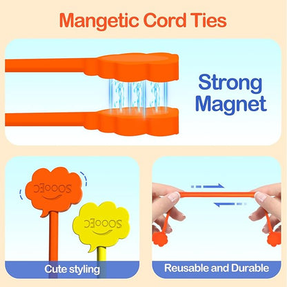 SOOOEC Snap On Magnetic Cable Ties, 32 Pack 7.2" Magnetic Cord Organizer Cute Cloud Design, Silicone Twist Ties with Strong Magnet for Bundling and Cable Management, Fridge Magnets, Assorted Colors.