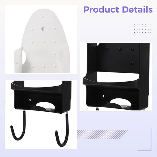 Heavy Duty Ironing Board Wall Mount, Iron Holder, Hooks, Shelf, Pbt Plastic, 55 Lbs 1.85 Oz (25 Kg) Capacity, Easy Installation