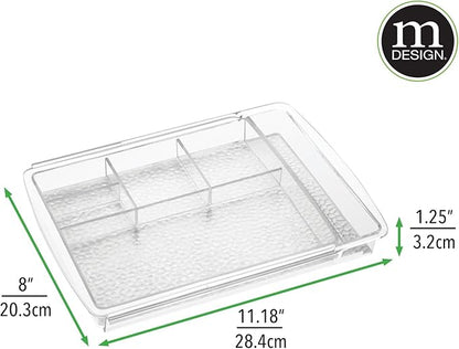 mDesign Expandable Makeup Organizer for Bathroom Drawers, Vanities, Countertops: Organize Makeup Brushes, Eyeshadow Palettes, Lipstick, Lip Gloss, Blush, Concealer - Adjustable Width - Clear