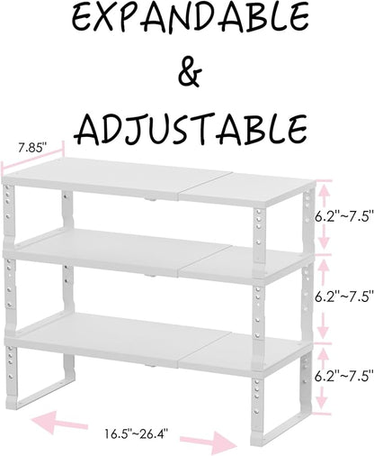 Adjustable Metal Shelving Unit, Stackable & Expendable Storage Rack for Home/Office/Kitchen, Space-Saving，Sturdy&Durable，Easy Assembly (3PACKS/Medium/White