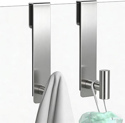 HUFEEOH Shower Towel Hooks, 7.5-Inch Extended Over Glass Shower Door Hanger for Towels & Robes, Rustproof Bathroom Towel Rack, 2-Pack (Silver, T Shape)