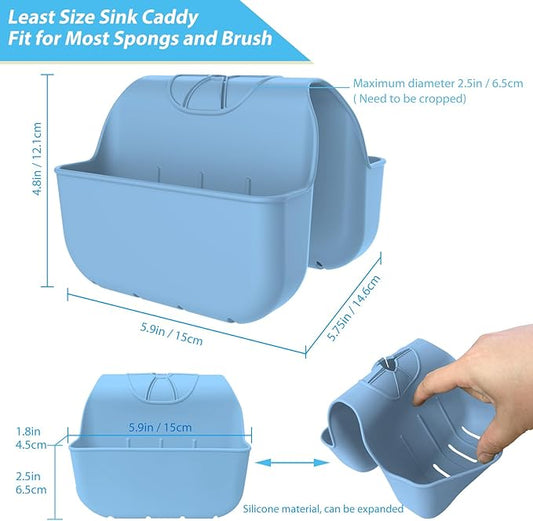 OKeanu Sponge Holder for Kitchen Sink, Silicone Sink Saddle Caddy Organizer Rack, Sponges Holder Over Faucet, Hanging Kitchen Organizer Accessories Rack Basket - Light Blue