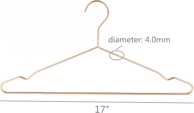 Better to U 17 Inch Metal Clothes Hanger 20 pack, 4.0mm Heavy Duty Shirt Blouse Hanger for Coat Suit Bridal Boutique, Space Saving Slim Wire Hanger for Camisole Trousers Wedding Dress（Matte Rose Gold）