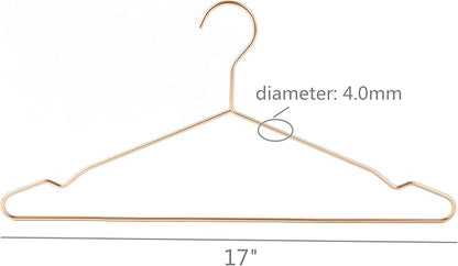 Better to U 17 Inch Metal Clothes Hanger 20 pack, 4.0mm Heavy Duty Shirt Blouse Hanger for Coat Suit Bridal Boutique, Space Saving Slim Wire Hanger for Camisole Trousers Wedding Dress（Matte Rose Gold）