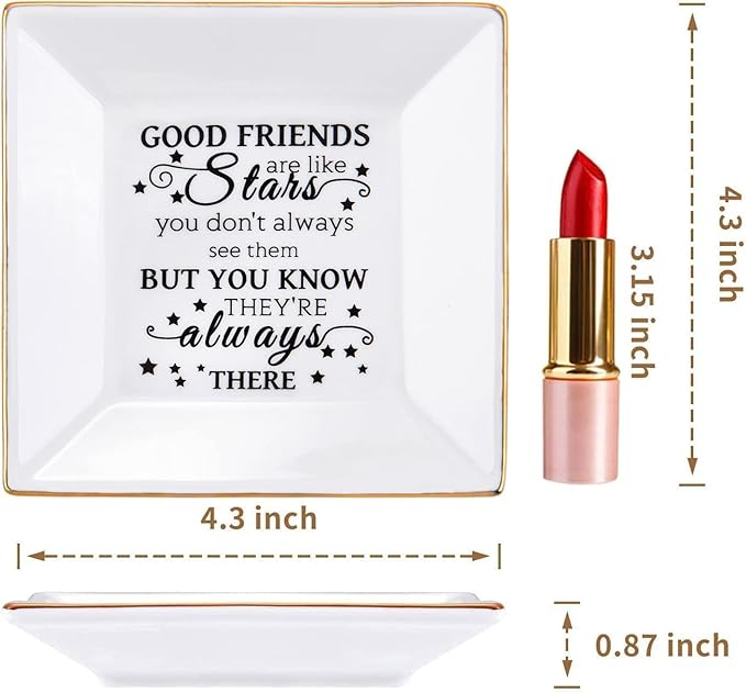 Friend Gifts for Women - Ceramic Ring Trinket Dish Jewelry Tray - Birthday for Her Best Friends Female - Friendship Gifts for Women Friends - Good Friends are Like Stars Gift