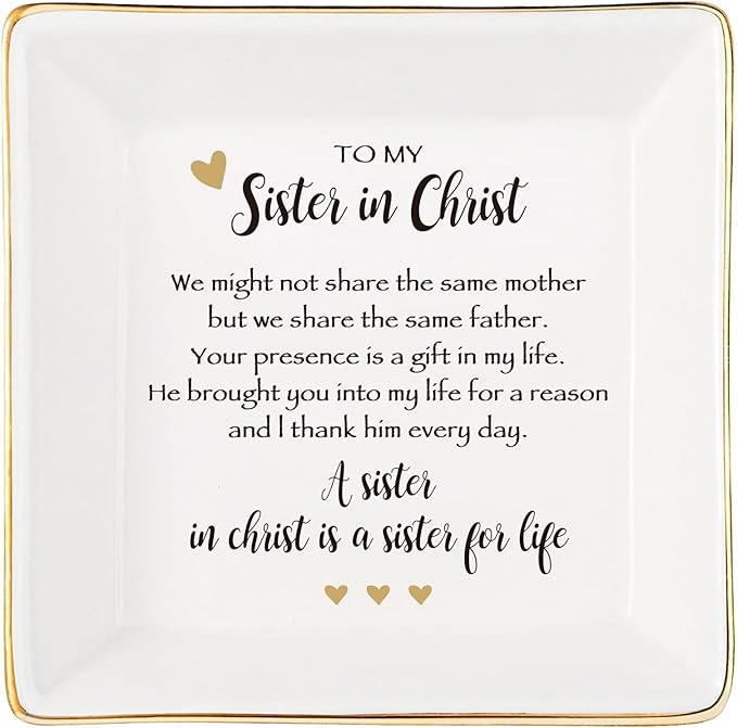 JOYIMARR Sister in Christ for Women Christmas Birthday Ring jewelry Dish-Christian Religious Faith Gifts for Friends Bestie Friendship-A Sister in Christ is Sister in life