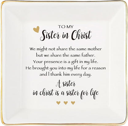 JOYIMARR Sister in Christ for Women Christmas Birthday Ring jewelry Dish-Christian Religious Faith Gifts for Friends Bestie Friendship-A Sister in Christ is Sister in life