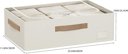 CYhom Underbed Storage Bins With Metal Frame, 10" High Under Bed Storage Containers, Large Capacity Under Bed Organizer Boxes (Beige, 23.6” L x 11.8” W x 10” H)