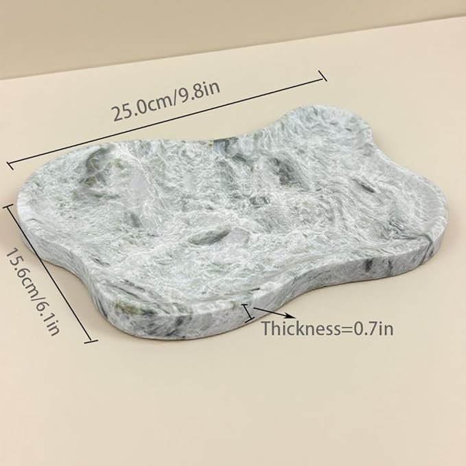 WneFu Choiziic Natural Decorative Tray, Cloud Shape, Modern Style, Polished Finish, Bathroom Kitchen Counter Vanity Organizer (Green-Marble-M)