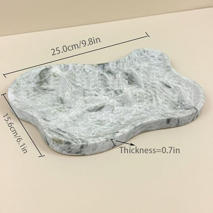 WneFu Choiziic Natural Decorative Tray, Cloud Shape, Modern Style, Polished Finish, Bathroom Kitchen Counter Vanity Organizer (Green-Marble-M)