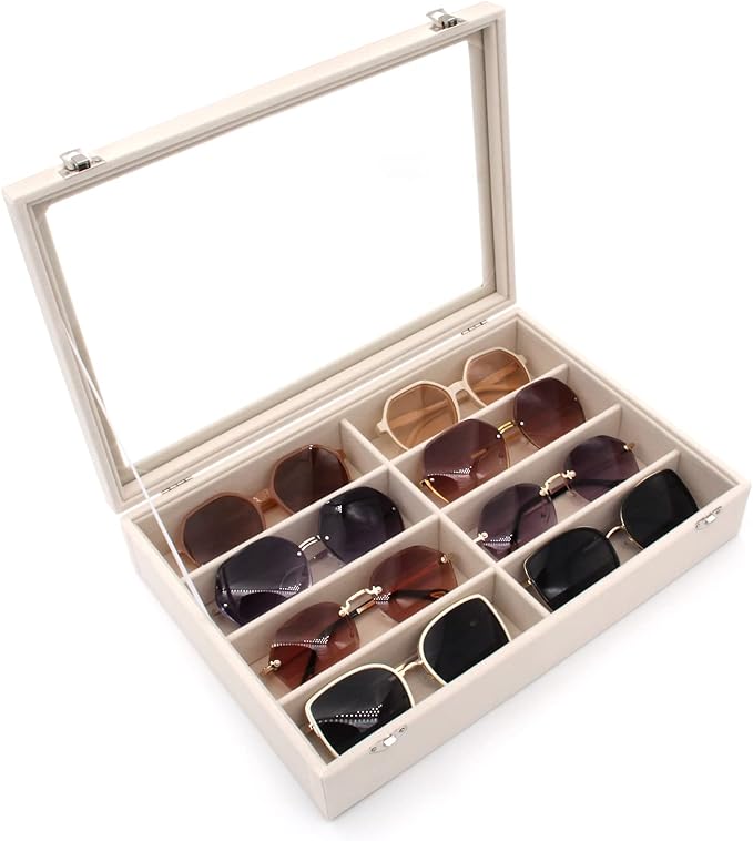 KLOUD City Velvet Sunglasses Organizer, Glasses Storage Box Sunglasses Storage Holder Box,Glasses Display Case with 8 Slots
