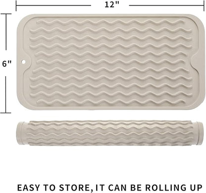 Silicone Dish Drying Mat for Multiple Usage,Easy clean,Eco-friendly,Heat-resistant Silicone Mat for Kitchen Counter or Sink,Refrigerator or Drawer Liner Tapioca S 12 inches x 6 inches