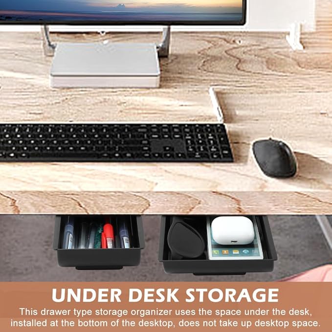 2 Pack Under Desk Drawer Organizer,Under Desk Drawer,Under Desk Storage Drawers,Desk Drawer Attachment,Desk Drawers Under Desk,Desk Side Storage,Attachable Desk Drawer(COLOR:black)