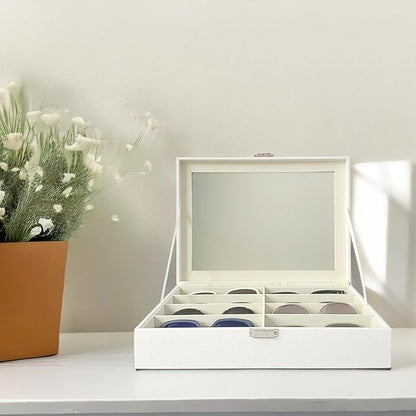 UnionBasic 8-slot Sunglasses Glasses Organizer Collector Storage Case, Croco White