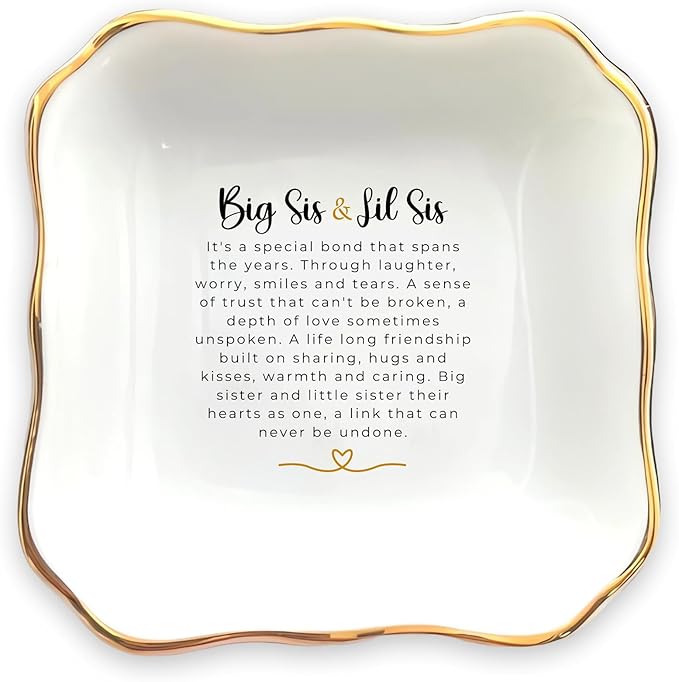 HatafaFurni Sister Ring Dish Holder Gifts, Jewelry Dish for Sister, Big Sis & Lil Sis Trinket Tray for Christmas Birthday Wedding Gift - Ceramic Jewelry Tray, A Gift to Strengthen Sister's Friendship