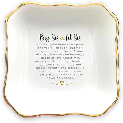 HatafaFurni Sister Ring Dish Holder Gifts, Jewelry Dish for Sister, Big Sis & Lil Sis Trinket Tray for Christmas Birthday Wedding Gift - Ceramic Jewelry Tray, A Gift to Strengthen Sister's Friendship