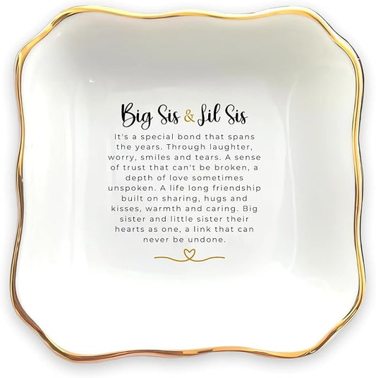 HatafaFurni Sister Ring Dish Holder Gifts, Jewelry Dish for Sister, Big Sis & Lil Sis Trinket Tray for Christmas Birthday Wedding Gift - Ceramic Jewelry Tray, A Gift to Strengthen Sister's Friendship