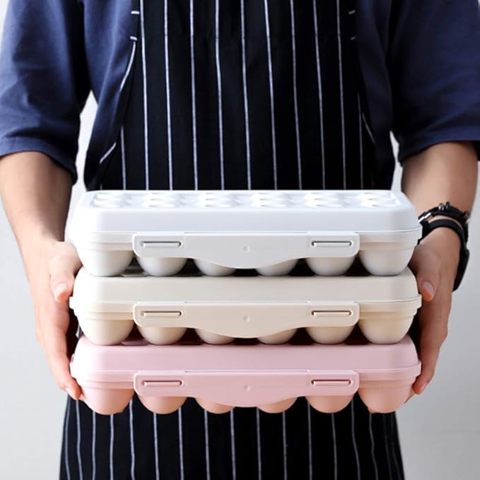 Cabilock 12 Egg Storage Box with Lid Stackable Fridge Organizer for Kitchen Clear Plastic Egg Holder for Refrigerator Space-Saving Tray for Household Use