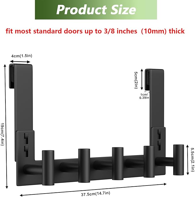 VINHOLD Extended Robe Door Hooks, Heavy Duty Stainless Steel Towel Hooks for Frameless Glass Shower Doors, Towel Hanger Rack, Shower Hooks for Bathroom (Black, 1 Pack)