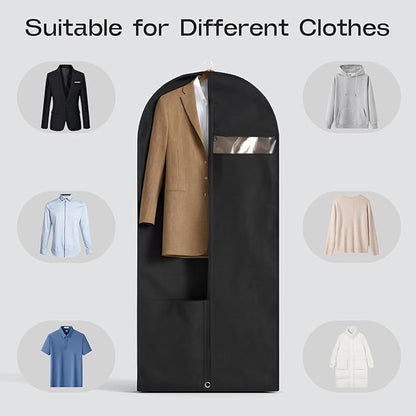 3 Pack Heavy Duty Garment Bags for Travel Suit Bags, Dress Bags, Garment Bags for Hanging Clothes with Pockets Men's Suit Holder for Shirts, Coats, Dresses (Black, 3Pack 50")