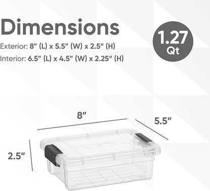 Superio Clear Storage Boxes with Lids, 1.27 Quart Plastic Container Bins for Organizing, Stackable Crates, BPA Free, Non Toxic, Odor Free, Organizers for Home, Office and Dorm