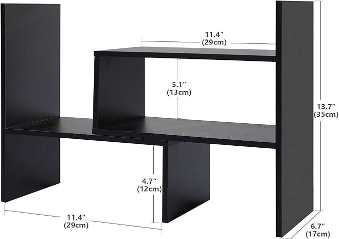 Desk Shelf, Adjustable Desktop Storage Organizer, Wood Display Shelf Rack, Office Supplies Desk Organizer, Black