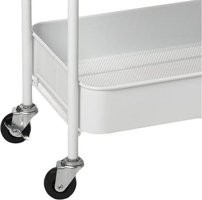 CAXXA 3-Tier Rolling Metal Storage Organizer - Mobile Utility Cart Kitchen Cart with Caster Wheels, White