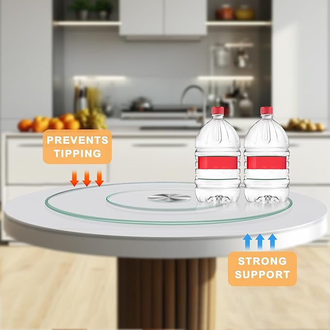 39" Tempered Glass Lazy Susan Turntable - Round Rotating Serving Tray for Dining Table, Kitchen, Party - Heat-Resistant, Silent Spinner, Modern Design