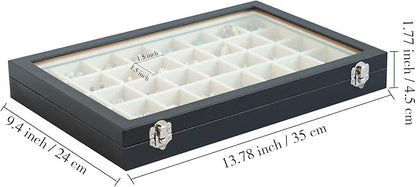 Stratalife Jewelry Organizer 40 Grid Beige Black Jewelry Tray with Clear Dust-proof Lid Velvet Earring Organizer Necklace Rings Holder Display Drawer Storage Case for Women