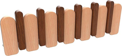 Wall Mounted Coat RackHooks Piano Key Hangers Natural Solid Wood Hanger Non-Woven Fabric Clothes Hangers for Closet, Kitchen, Bedroom, Bathroom, Entryway (Moon Walnut-Beech, 6 Hooks)