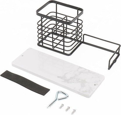 HarJue Toothbrush Holder, Luxurious Metal Toothbrush Toothpaste Holder with Marble Base for Bathroom, Multi-Slots Openwork Design, Bathroom Accessory for Storage and Organizer (Large, Matte Black)