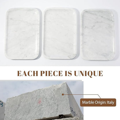 Koville Marble Tray, 12"x8" Marble Vanity Tray for Countertop Bathroom Kitchen Dresser, Decorative Catchall Trays for Perfume Jewelry, Rectangular Stone Serving Tray(Bianco Carrara)