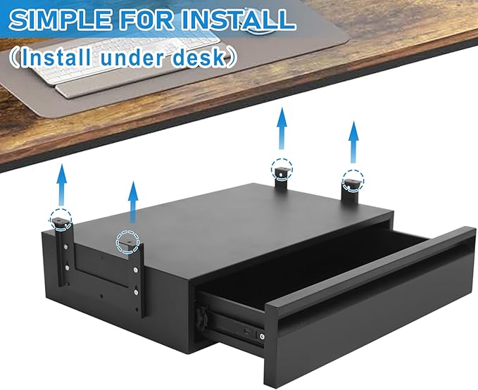 Under Desk Drawer For Desk 18 in,Adjustable Height, Pull out Storage Organizer with Slide Extension Mounted Under Flat Wooden Table or Workbench, Carbon Steel Hidden Desk Drawer