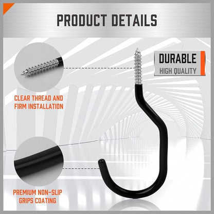 HORUSDY 6-Pack Heavy Duty Garage Storage Hooks, 6" Utility Wall Hooks for Tools, Ladders, Bikes, Hoses & Cords – Steel Garage Organizer Hooks for Wall Mount Storage Systems