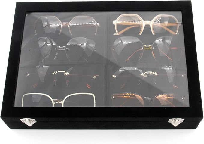KLOUD City Velvet Sunglasses Organizer, Glasses Storage Box Sunglasses Storage Holder Box,Glasses Display Case with 8 Slots