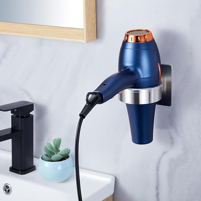 Oukimly Hair Dryer Holder Wall Mounted, Blow Dryer Holder, Hair Tool Organizer for Hair Dryer Storage Hanger, Adhesive Hairdryer Holder for Bathroom Barber Shop (Silver)