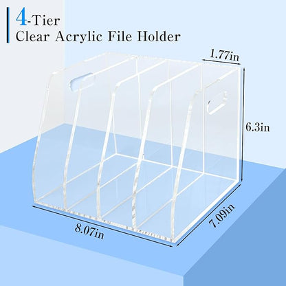 4-Tier Clear Acrylic File Holder, Vertical Document Organizer for Magazines, Binders, Notebooks & Envelopes - Multi-Purpose Desk Storage for Home Office（B5,4 Sections）