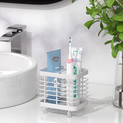 Luxspire Toothbrush Holders for Bathroom, Stainless Steel Electric Toothbrush Holder Wall Mounted, Shower Toothbrush Toothpaste Holder, Bathroom Organizer Essentials, 2 Slots, White