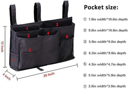 Bunk Bed Organizer, Bedside Storage Caddy, Hanging Pocket for Camp, Dorm Room, Hospital Bed Rail and More (Black)