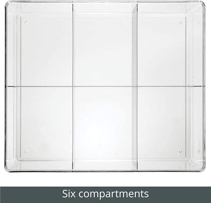 mDesign Plastic 6 Compartment Dresser Drawer Divided Organizer Bin for Scarves, Socks, Bras, Hair Ties, Belts, Underwear - Closet Shelf Storage Organization, Lumiere Collection, Clear