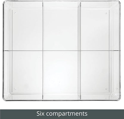 mDesign Plastic 6 Compartment Dresser Drawer Divided Organizer Bin for Scarves, Socks, Bras, Hair Ties, Belts, Underwear - Closet Shelf Storage Organization, Lumiere Collection, Clear