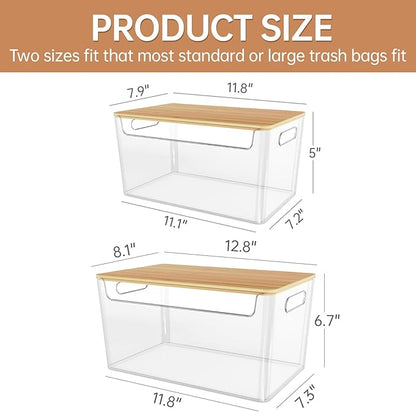 2 Pack Trash Bag Holder Under Sink Stackable, Plastic Garbage Dispenser with Lid, Trash Bag Storage Dispenser Roll Holder for Kitchen, Pantry, Laundry Room Organization