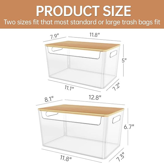 2 Pack Trash Bag Holder Under Sink Stackable, Plastic Garbage Dispenser with Lid, Trash Bag Storage Dispenser Roll Holder for Kitchen, Pantry, Laundry Room Organization
