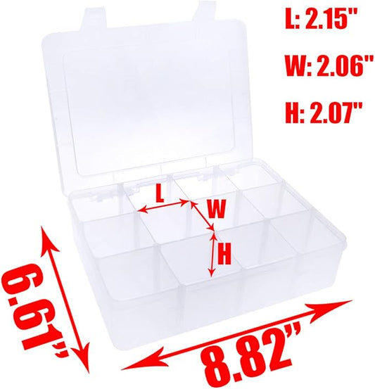 Xiaoyztan Clear Plastic Organizer, 12 Grids with Adjustable Dividers, Jewelry Box Bead Storage Container for Small Parts, Fishing Tackle, DIY Crafts, and Earrings